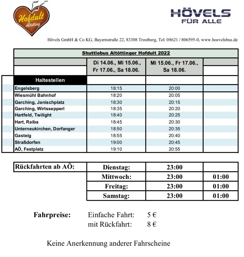 Shuttle-Bus Altöttinger Hofdult